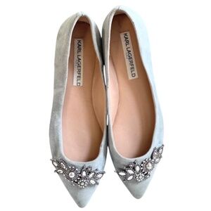 Powder Blue Bejeweled Valerie Ballet Flats KARL LAGERFELD Size 7 / 37.5 B